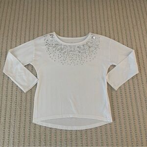 Justice White Long Sleeve Top with Silver Sequins - Size: 6